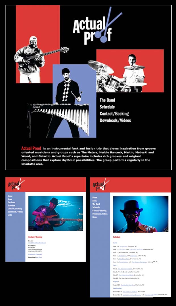 Web Design for the jazz fusion band Actual Proof